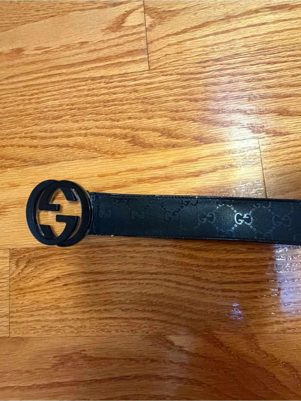 Gucci Black Interlocking GG Leather Belt with Black Buckle